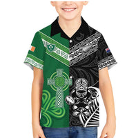 New Zealand And Ireland Rugby Custom Family Matching Mermaid Dress and Hawaiian Shirt Maori Tiki With Shamrock LT05 Son's Shirt Black - Polynesian Pride