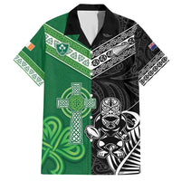 New Zealand And Ireland Rugby Custom Family Matching Short Sleeve Bodycon Dress and Hawaiian Shirt Maori Tiki With Shamrock LT05 Dad's Shirt - Short Sleeve Black - Polynesian Pride