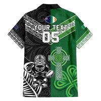 New Zealand And Ireland Rugby Custom Family Matching Summer Maxi Dress and Hawaiian Shirt Maori Tiki With Shamrock LT05 - Polynesian Pride