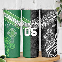 New Zealand And Ireland Rugby Custom Skinny Tumbler Maori Tiki With Shamrock LT05 - Polynesian Pride
