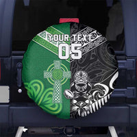 New Zealand And Ireland Rugby Custom Spare Tire Cover Maori Tiki With Shamrock LT05 No hole Black - Polynesian Pride