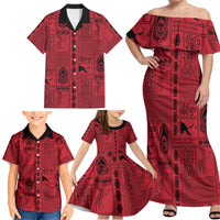 Papua New Guinea Heritage Motif Family Matching Off Shoulder Maxi Dress and Hawaiian Shirt Red Version LT05 - Polynesian Pride
