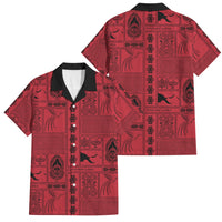 Papua New Guinea Heritage Motif Family Matching Tank Maxi Dress and Hawaiian Shirt Red Version LT05 Dad's Shirt - Short Sleeve Red - Polynesian Pride