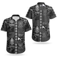 Papua New Guinea Heritage Motif Couples Matching Long Sleeve Bodycon Dress and Hawaiian Shirt Black Version LT05 - Polynesian Pride