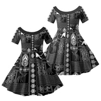 Papua New Guinea Heritage Motif Family Matching Puletasi and Hawaiian Shirt Black Version LT05 Daughter's Dress Black - Polynesian Pride