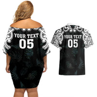 Custom New Zealand Fern Women Rugby Couples Matching Off Shoulder Short Dress and Hawaiian Shirt Maori Pattern LT05 - Polynesian Pride