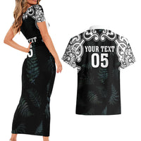 Custom New Zealand Fern Women Rugby Couples Matching Short Sleeve Bodycon Dress and Hawaiian Shirt Maori Pattern LT05 - Polynesian Pride