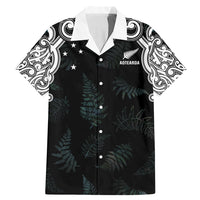 Custom New Zealand Fern Women Rugby Family Matching Mermaid Dress and Hawaiian Shirt Maori Pattern LT05 Dad's Shirt - Short Sleeve Black - Polynesian Pride