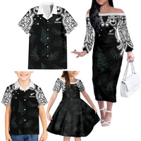 Custom New Zealand Fern Women Rugby Family Matching Off The Shoulder Long Sleeve Dress and Hawaiian Shirt Maori Pattern LT05 - Polynesian Pride