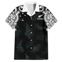 Custom New Zealand Fern Women Rugby Family Matching Off The Shoulder Long Sleeve Dress and Hawaiian Shirt Maori Pattern LT05 Dad's Shirt - Short Sleeve Black - Polynesian Pride