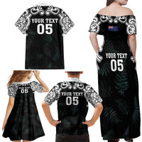 Custom New Zealand Fern Women Rugby Family Matching Off Shoulder Maxi Dress and Hawaiian Shirt Maori Pattern LT05 - Polynesian Pride