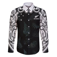 Custom New Zealand Fern Women Rugby Family Matching Off Shoulder Maxi Dress and Hawaiian Shirt Maori Pattern LT05 Dad's Shirt - Long Sleeve Black - Polynesian Pride