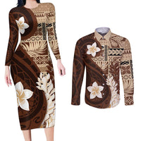 Samoa Teuila 2024 Couples Matching Long Sleeve Bodycon Dress and Long Sleeve Button Shirt Samoan Siapo Pattern Brown Version LT05 Brown - Polynesian Pride