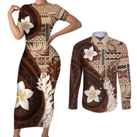 Samoa Teuila 2024 Couples Matching Short Sleeve Bodycon Dress and Long Sleeve Button Shirt Samoan Siapo Pattern Brown Version LT05 Brown - Polynesian Pride
