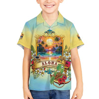 Aloha Hawaii Turtle Family Matching Off The Shoulder Long Sleeve Dress and Hawaiian Shirt Retro Style - Polynesian Pride