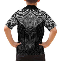 New Zealand Aotearoa Family Matching Puletasi and Hawaiian Shirt Maori Manta Ray Moko Black - Polynesian Pride