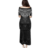 New Zealand Aotearoa Family Matching Puletasi and Hawaiian Shirt Maori Manta Ray Moko Black - Polynesian Pride