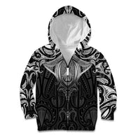 New Zealand Aotearoa Kid Hoodie Maori Manta Ray Moko Black - Polynesian Pride