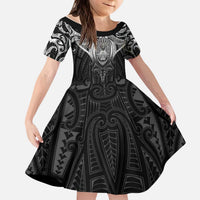 New Zealand Aotearoa Kid Short Sleeve Dress Maori Manta Ray Moko Black - Polynesian Pride