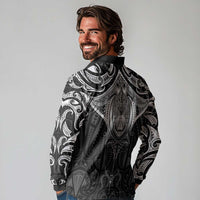 New Zealand Aotearoa Long Sleeve Polo Shirt Maori Manta Ray Moko Black - Polynesian Pride