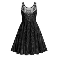 New Zealand Aotearoa Midi Dress Maori Manta Ray Moko Black LT05 Black - Polynesian Pride