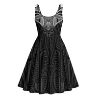 New Zealand Aotearoa Midi Dress Maori Manta Ray Moko Black LT05 - Polynesian Pride