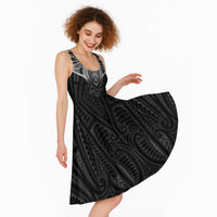 New Zealand Aotearoa Midi Dress Maori Manta Ray Moko Black LT05 - Polynesian Pride