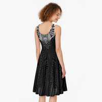 New Zealand Aotearoa Midi Dress Maori Manta Ray Moko Black LT05 - Polynesian Pride