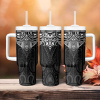 New Zealand Aotearoa Tumbler With Handle Maori Manta Ray Moko Black - Polynesian Pride