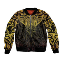 New Zealand Aotearoa Bomber Jacket Maori Manta Ray Moko Gold LT05 Unisex Gold - Polynesian Pride