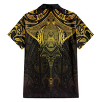 New Zealand Aotearoa Family Matching Long Sleeve Bodycon Dress and Hawaiian Shirt Maori Manta Ray Moko Gold LT05 - Polynesian Pride
