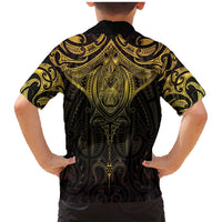 New Zealand Aotearoa Family Matching Mermaid Dress and Hawaiian Shirt Maori Manta Ray Moko Gold LT05 - Polynesian Pride