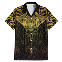 New Zealand Aotearoa Family Matching Mermaid Dress and Hawaiian Shirt Maori Manta Ray Moko Gold LT05 Dad's Shirt - Short Sleeve Gold - Polynesian Pride