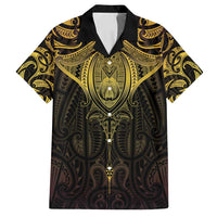 New Zealand Aotearoa Family Matching Puletasi and Hawaiian Shirt Maori Manta Ray Moko Gold LT05 Dad's Shirt - Short Sleeve Gold - Polynesian Pride