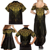 New Zealand Aotearoa Family Matching Summer Maxi Dress and Hawaiian Shirt Maori Manta Ray Moko Gold LT05 - Polynesian Pride