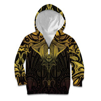New Zealand Aotearoa Kid Hoodie Maori Manta Ray Moko Gold - Polynesian Pride