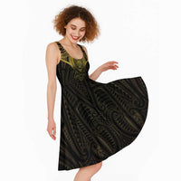 New Zealand Aotearoa Midi Dress Maori Manta Ray Moko Gold - Polynesian Pride