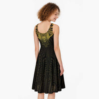 New Zealand Aotearoa Midi Dress Maori Manta Ray Moko Gold - Polynesian Pride