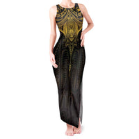 New Zealand Aotearoa Tank Maxi Dress Maori Manta Ray Moko Gold - Polynesian Pride