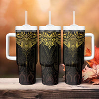 New Zealand Aotearoa Tumbler With Handle Maori Manta Ray Moko Gold - Polynesian Pride