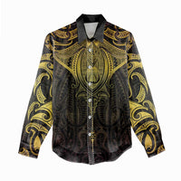 New Zealand Aotearoa Women Casual Shirt Maori Manta Ray Moko Gold LT05 - Polynesian Pride