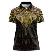 New Zealand Aotearoa Women Polo Shirt Maori Manta Ray Moko Gold LT05 Female Gold - Polynesian Pride