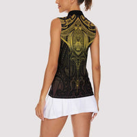 New Zealand Aotearoa Women Sleeveless Polo Shirt Maori Manta Ray Moko Gold LT05 - Polynesian Pride