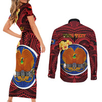 Personalized Papua New Guinea Gulf Province Couples Matching Short Sleeve Bodycon Dress and Long Sleeve Button Shirts Mix Coat Of Arms Polynesian Pattern LT05 - Polynesian Pride