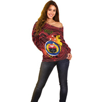 Personalized Papua New Guinea Gulf Province Off Shoulder Sweater Mix Coat Of Arms Polynesian Pattern LT05 - Polynesian Pride