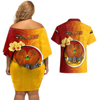 Personalized Papua New Guinea Madang Province Couples Matching Off Shoulder Short Dress and Hawaiian Shirt Mix Coat Of Arms Polynesian Pattern LT05 - Polynesian Pride