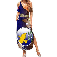 Personalized Papua New Guinea Manus Province Summer Maxi Dress Mix Coat Of Arms Polynesian Pattern LT05 Women Brown - Polynesian Pride