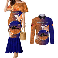 Personalized Papua New Guinea New Ireland Province Couples Matching Mermaid Dress and Long Sleeve Button Shirts Mix Coat Of Arms Polynesian Pattern LT05 Blue - Polynesian Pride