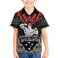 Custom Samoa Wrestling Family Matching Long Sleeve Bodycon Dress and Hawaiian Shirt Samoan Wrestler Ulafala Style LT05 Son's Shirt Black - Polynesian Pride