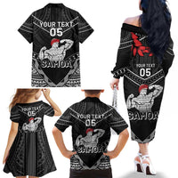 Custom Samoa Wrestling Family Matching Off The Shoulder Long Sleeve Dress and Hawaiian Shirt Samoan Wrestler Ulafala Style LT05 - Polynesian Pride